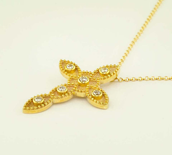 18 Karat Yellow Gold Diamond Cross and Chain Necklace