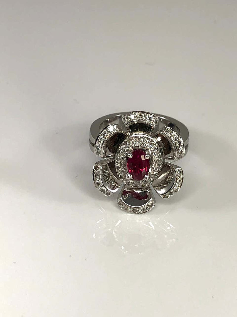 18 Karat White Gold Diamond and Ruby Floral Ring