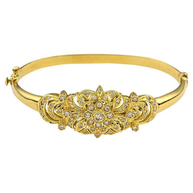 Georgios Collections 18 Karat Yellow Gold Vintage Style Diamond Bangle Bracelet