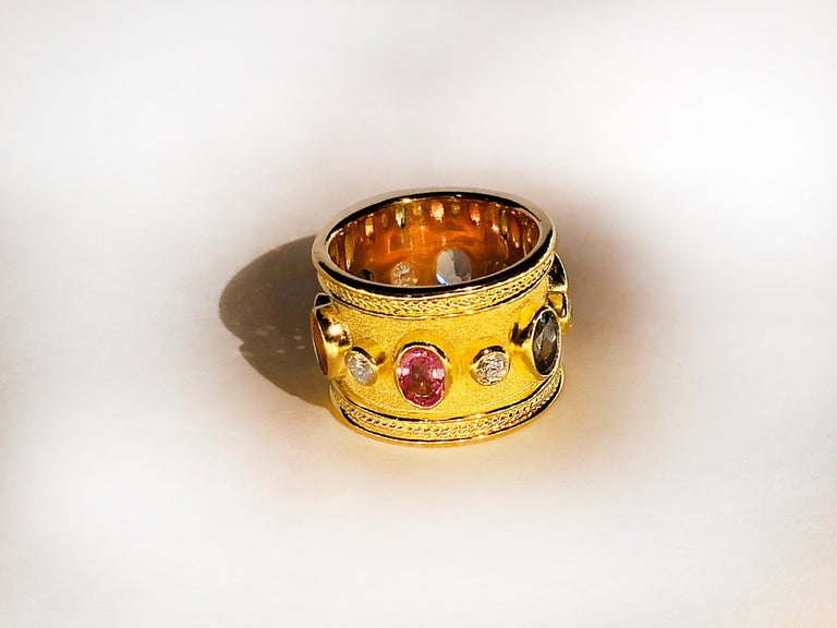 18 Karat Yellow Gold Diamond Multi Gemstone Band Ring