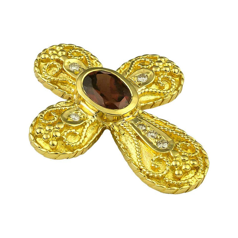 18 Karat Yellow Gold Ruby and Diamond Byzantine Style Cross