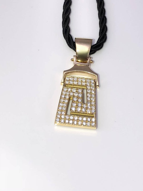 18 Karat Yellow Gold Diamonds Greek Key Pendant Necklace