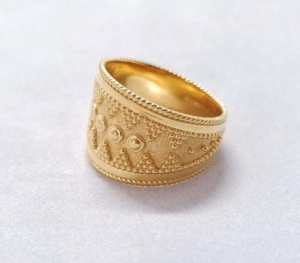 18 Karat Yellow Gold Byzantine-Style Wide Band Ring