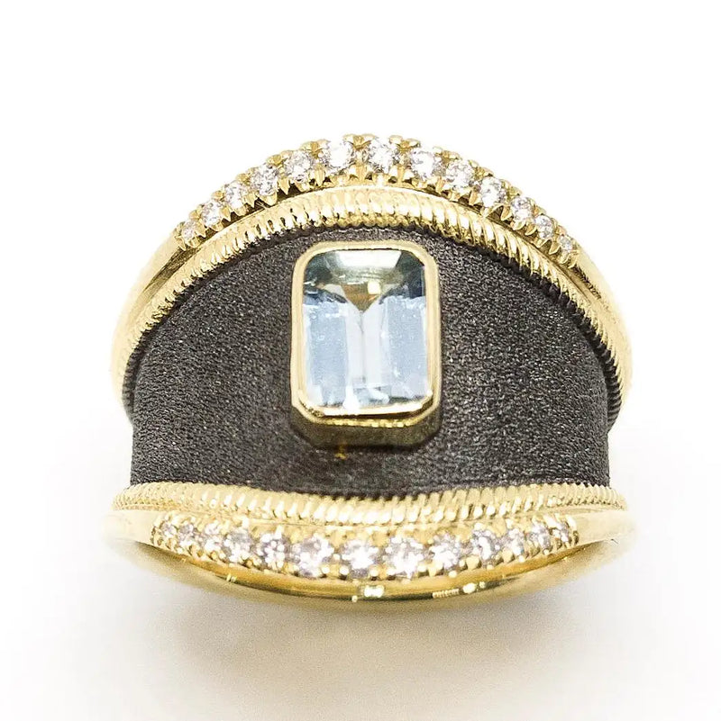 Georgios Collections 18 Karat Gold Aquamarine and Diamond Ring with Rhodium