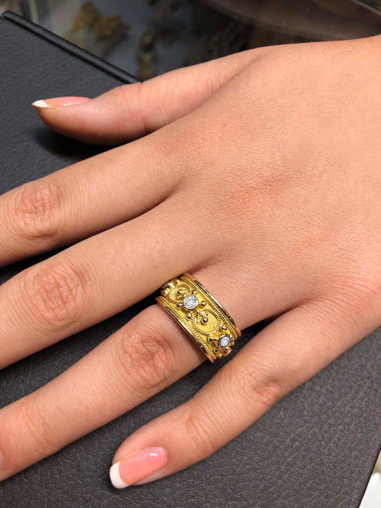 18 Karat Yellow Gold Diamond Band Ring with Granulation
