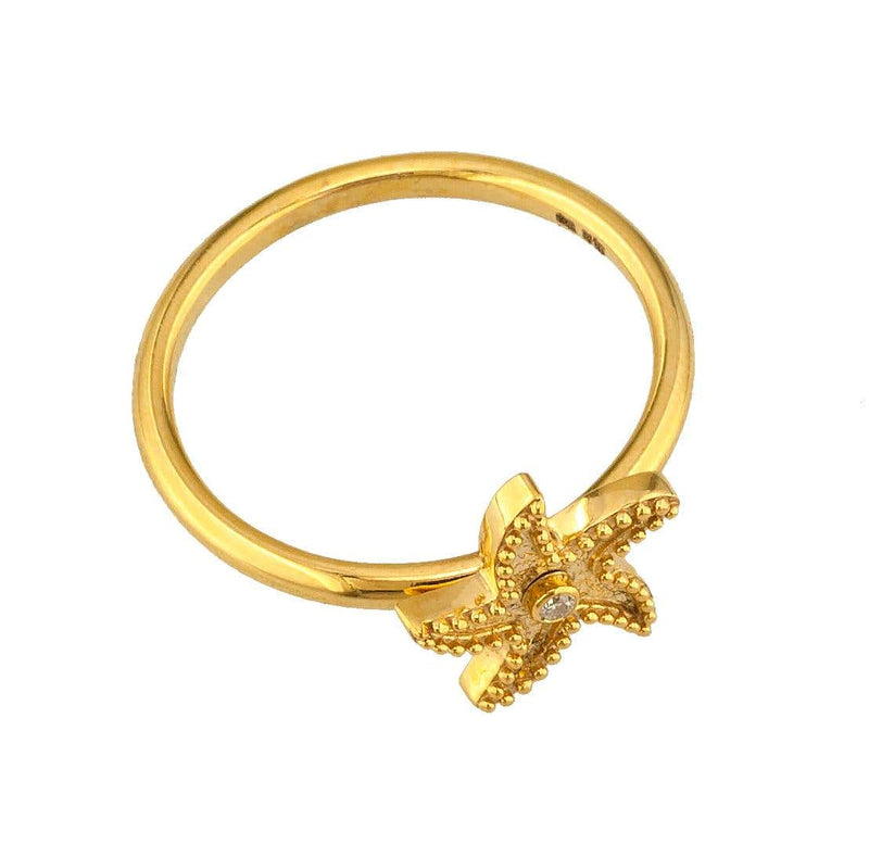 18 Karat Yellow Gold Starfish Diamond Thin Band Ring