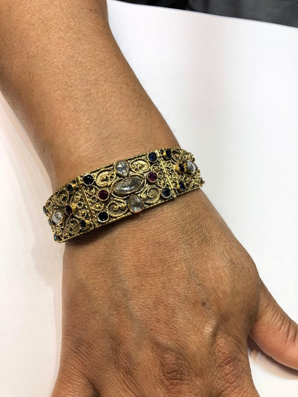 18 Karat Gold Diamond Sapphire Ruby Byzantine Bracelet