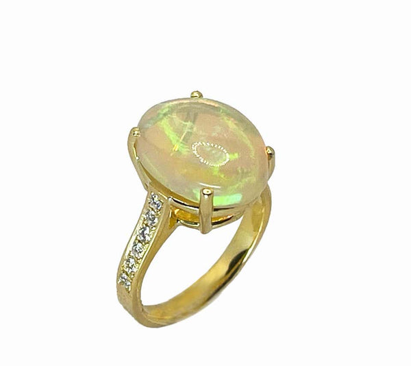 18 Karat Yellow Gold Australian Opal Diamond Band Ring