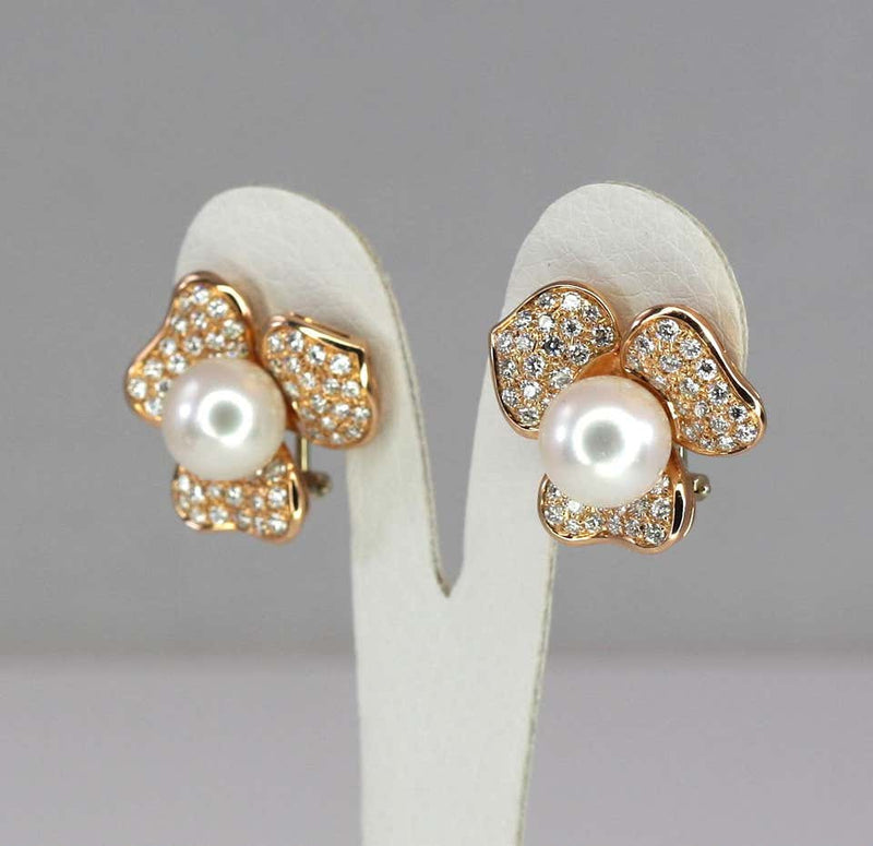 18 Karat Rose Gold South Sea Pearl and Diamond Earrings