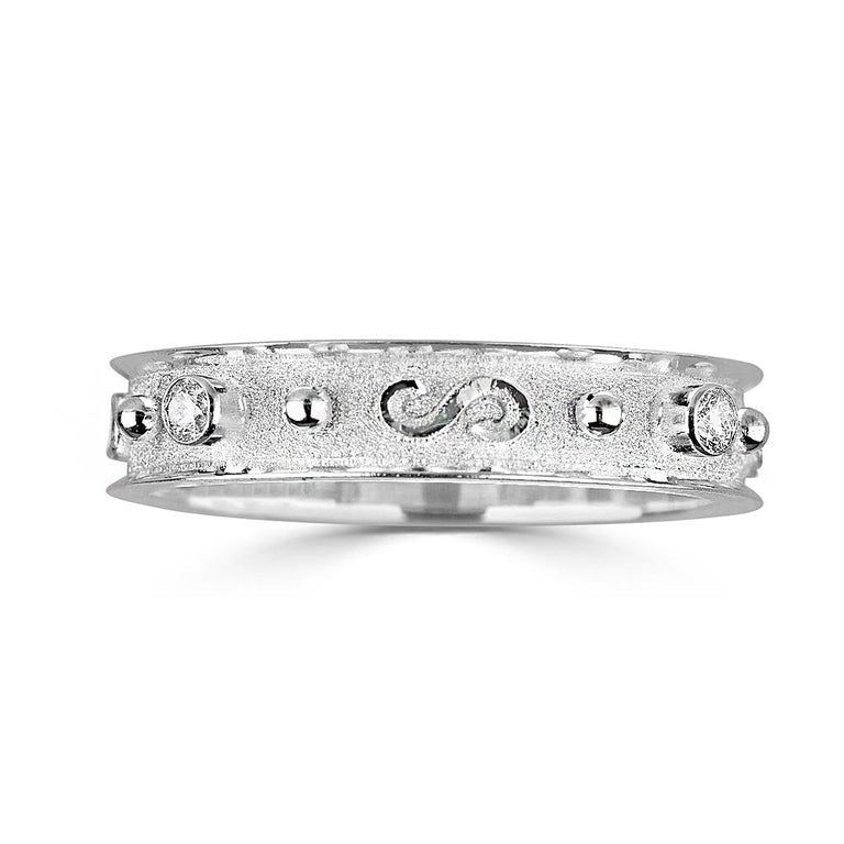 18 Karat White Gold Diamond Band Ring With Granulation Work