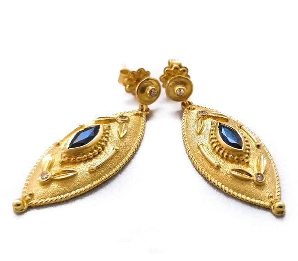 18 Karat Yellow Gold Diamond and Sapphire Drop Earrings