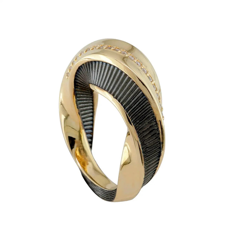 Georgios Collections 18 Karat Yellow Gold Diamond Band Ring with Black Rhodium