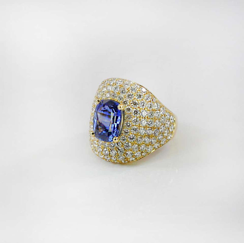 18 Karat Gold Diamond and Sapphire Wide Band Ring