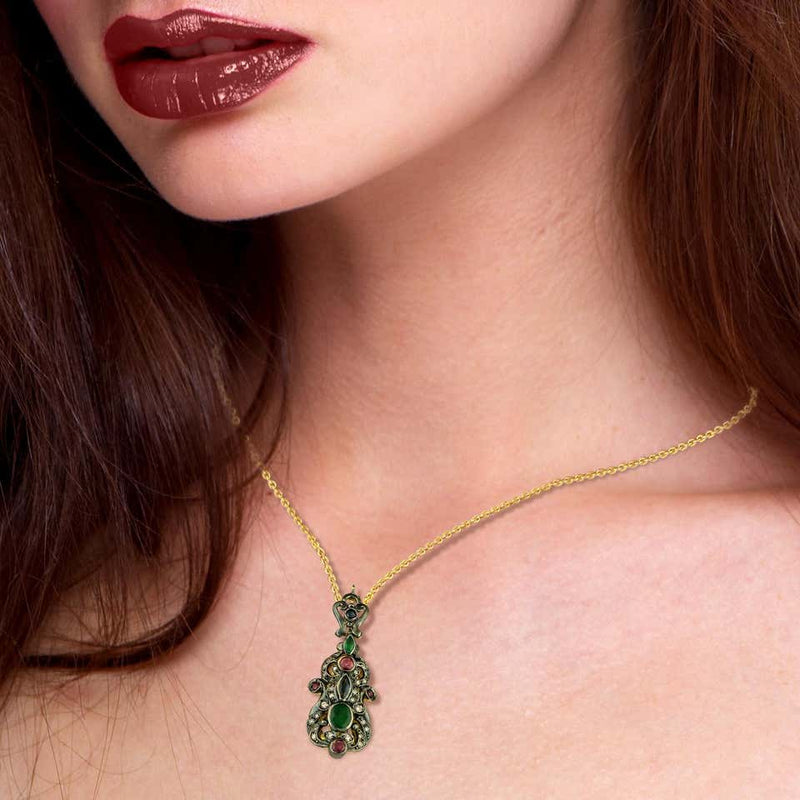 18 Karat Gold Diamond Pendant with Sapphires Rubies Emerald