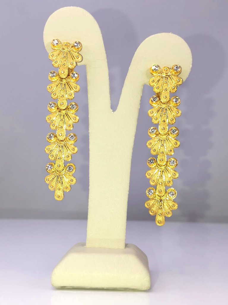 18 Karat Yellow Gold Diamond Byzantine Earrings