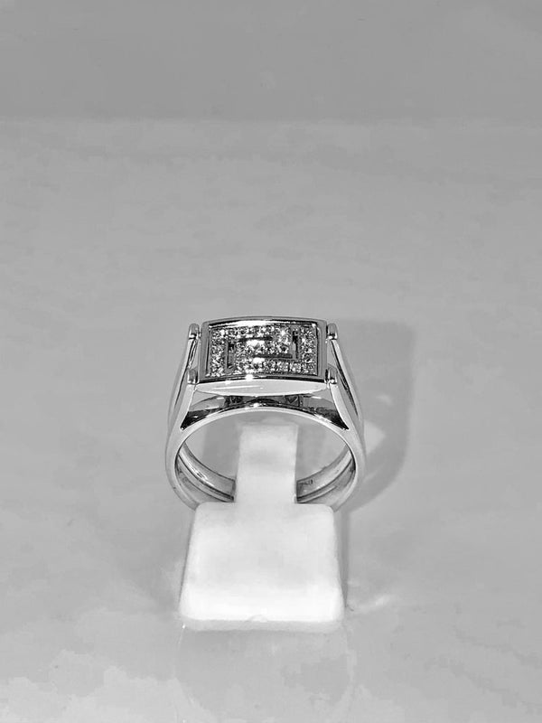 18 Karat White Gold Diamond Reversible Greek Key Ring