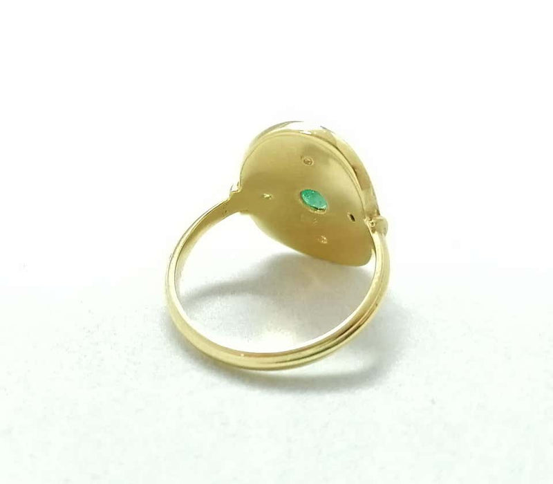 18 Karat Yellow Gold Emerald and Diamond Round Band Ring