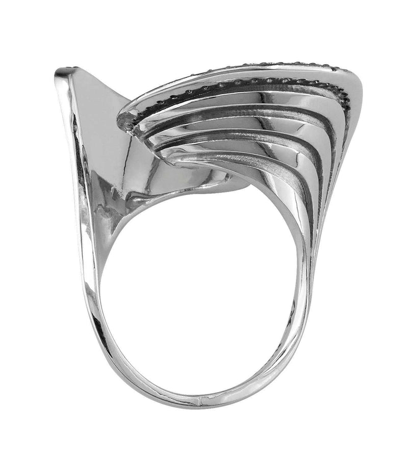 18 Karat White Gold Diamond Rhodium Geometric Band Ring