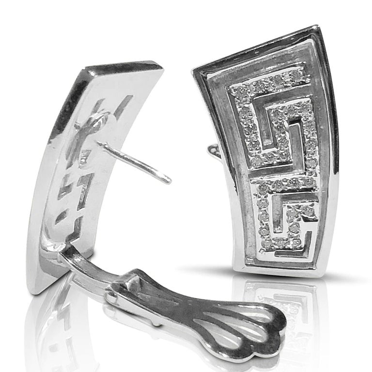 18 Karat White Gold Diamond Earrings the Greek Key Design