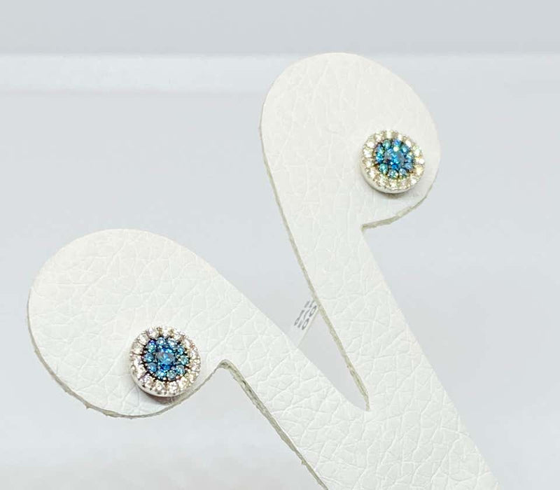 18 Karat Gold White and Blue Diamond Stud Earrings