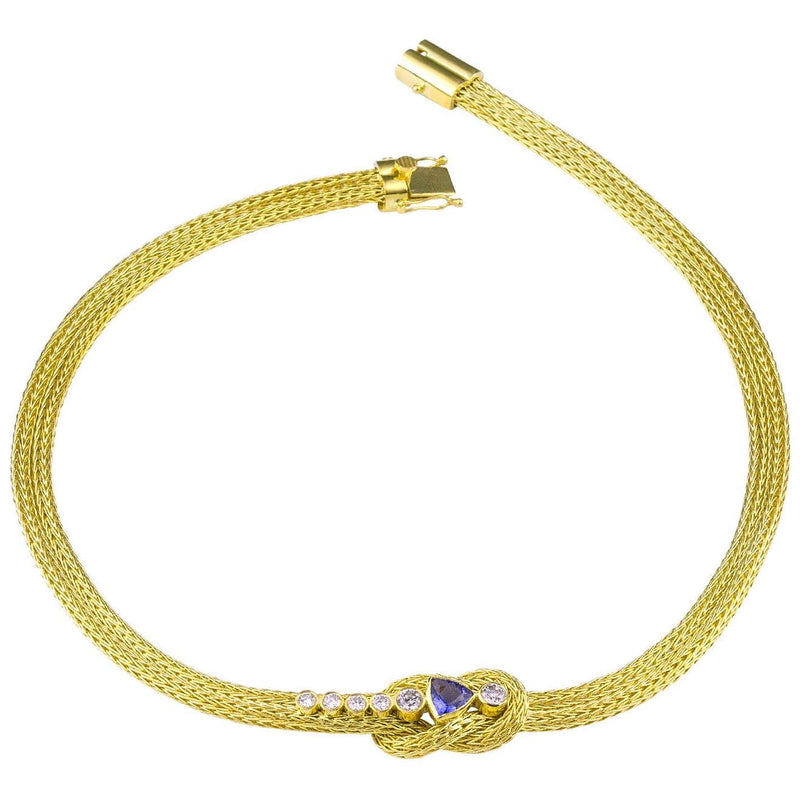 18 Karat Yellow Gold Diamond Tanzanite Knot Rope Necklace
