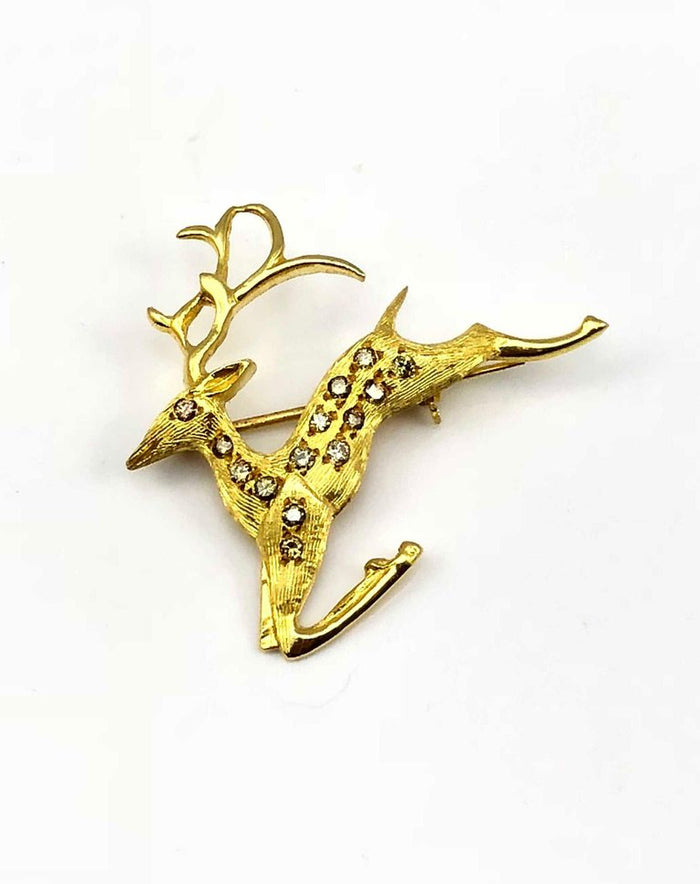 18 Karat Yellow Gold Diamond Deer Pendant Brooch – georgioscollections