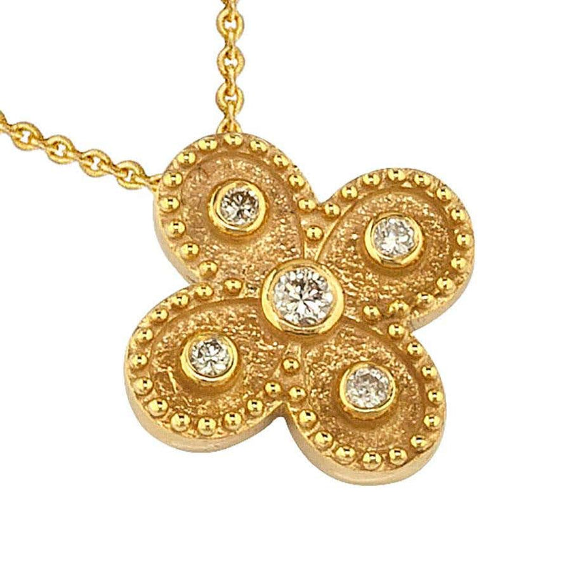 18 Karat Yellow Gold Diamond Byzantine Style Cross Necklace