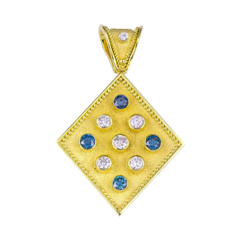 Reversible 18 Karat Gold Tanzanite and Diamond Coin Pendant