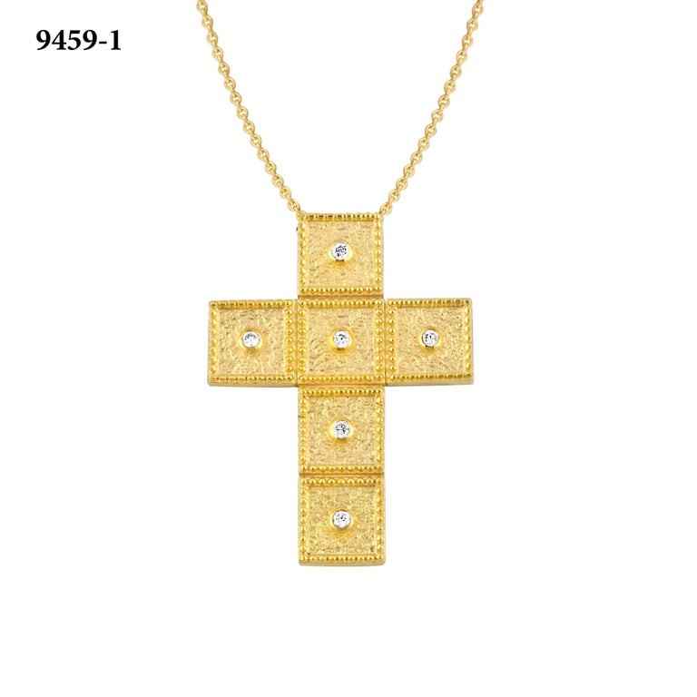 18 Karat Gold Diamond Cross With Chain and Granulation work