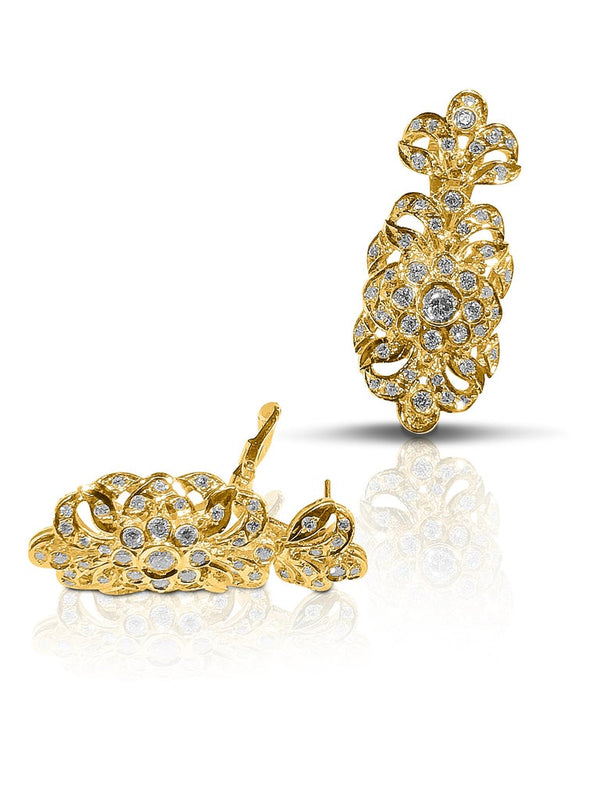 18 Karat Yellow Gold Diamond Byzantine Style Drop Earrings