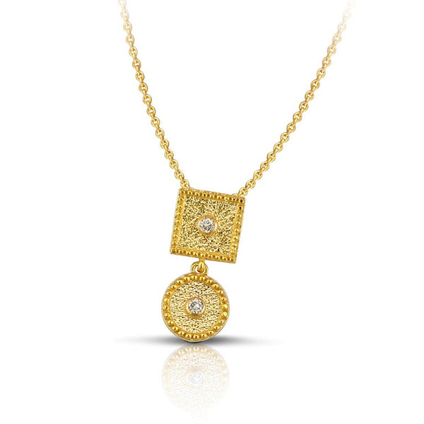 18 Karat Yellow Gold Small Diamond Pendant With Granulation