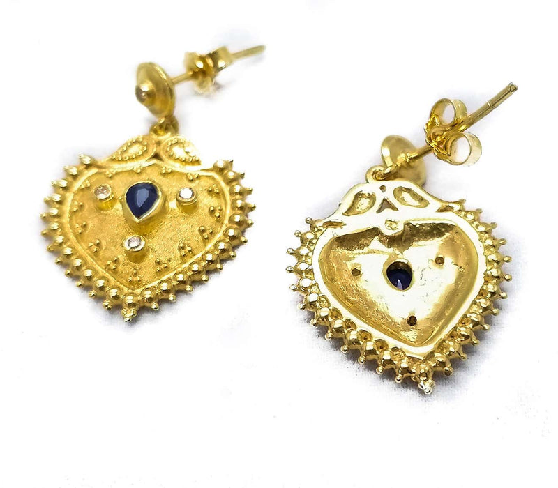 18 Karat Yellow Gold Diamond Sapphire Drop Earrings