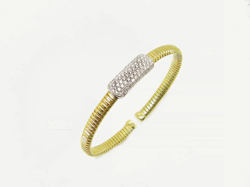 18 Karat Yellow and White Gold Diamond Thin Cuff Bracelet