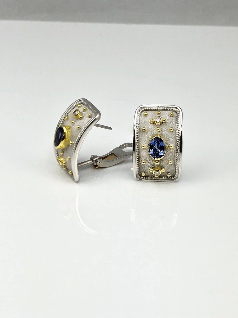 18 Karat White and Yellow Gold Tanzanite Diamond Earrings