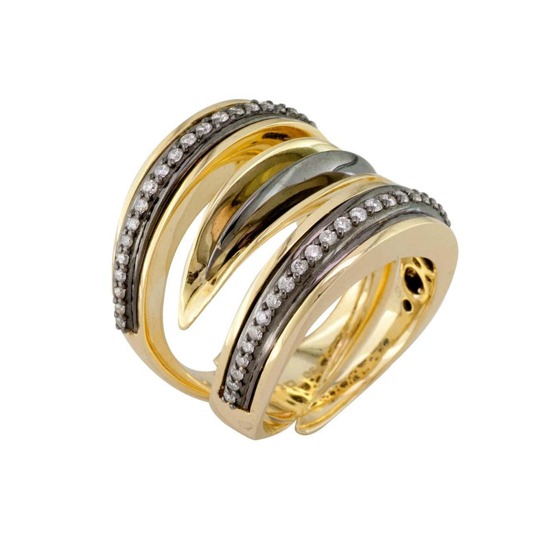 18 Karat Yellow Gold Black Rhodium Diamond Wide Band Ring