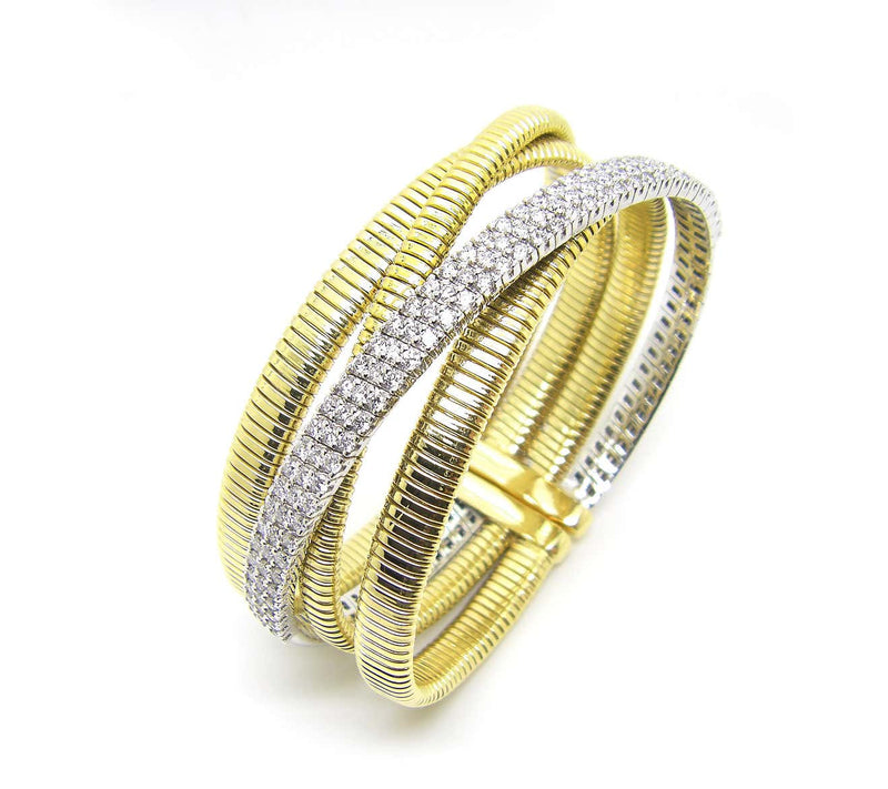 18 Karat White and Yellow Gold Diamond Cuff Bangle Bracelet