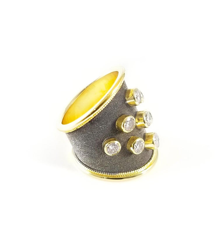 18 Karat Yellow Gold Diamond Black Rhodium Thick Band Ring