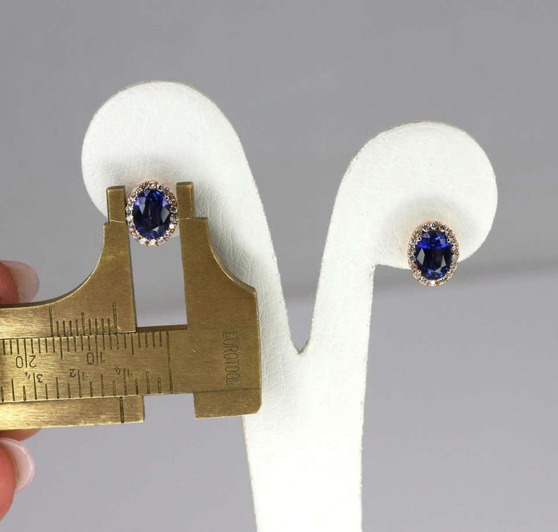 18 Karat Rose Gold Sapphire and Diamond Oval Stud Earrings