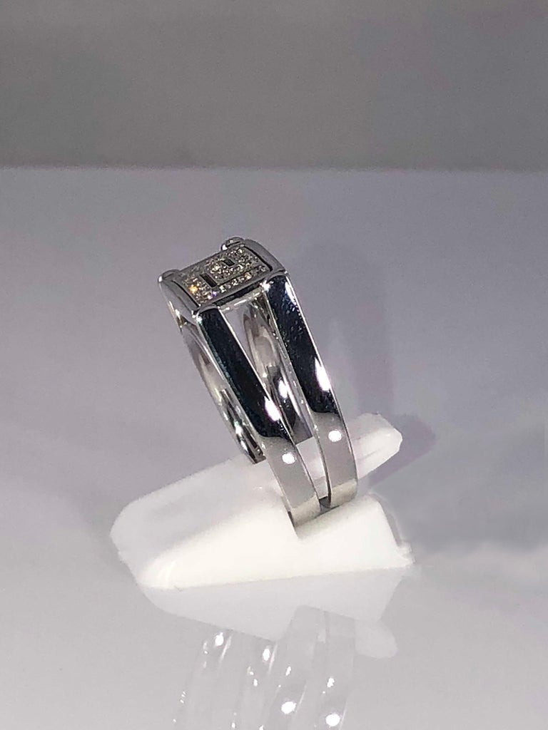 18 Karat White Gold Diamond Reversible Greek Key Ring