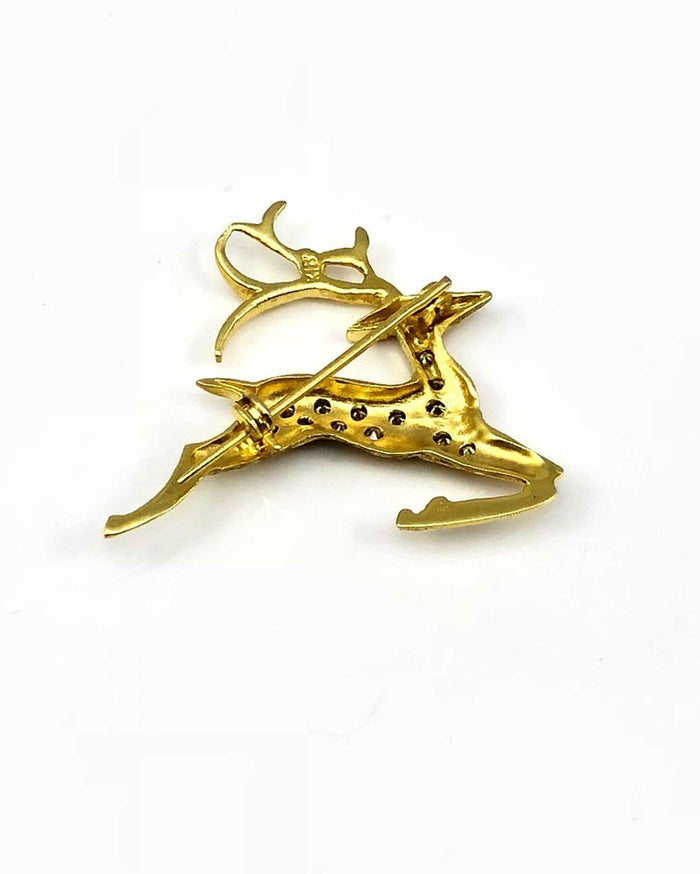 18 Karat Yellow Gold Diamond Deer Pendant Brooch – georgioscollections