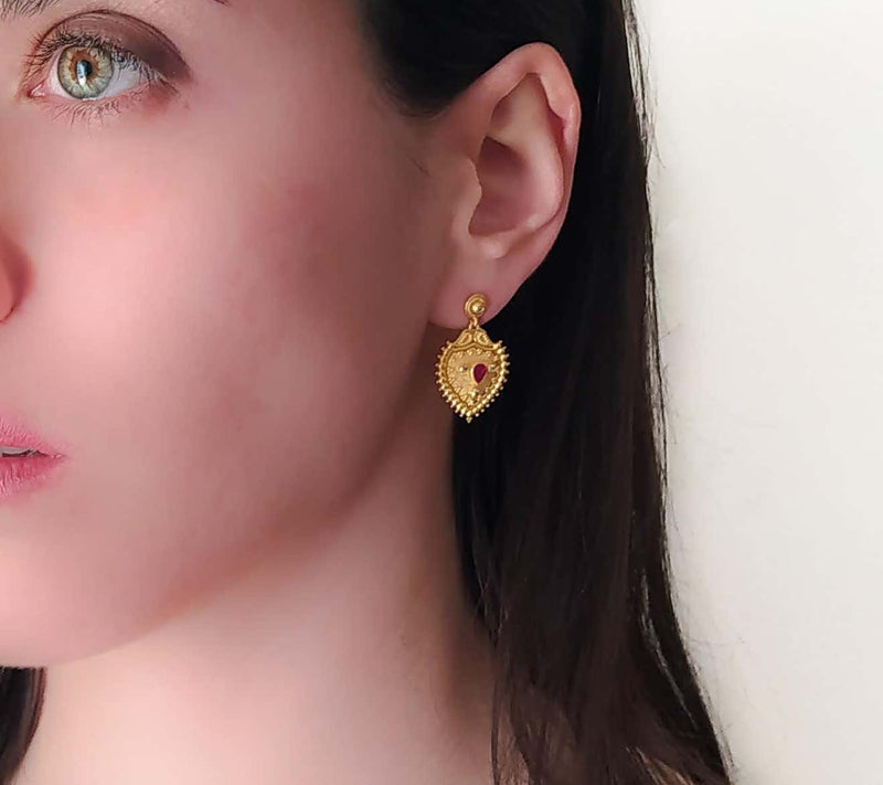 18 Karat Yellow Gold Diamond and Ruby Stud Drop Earrings