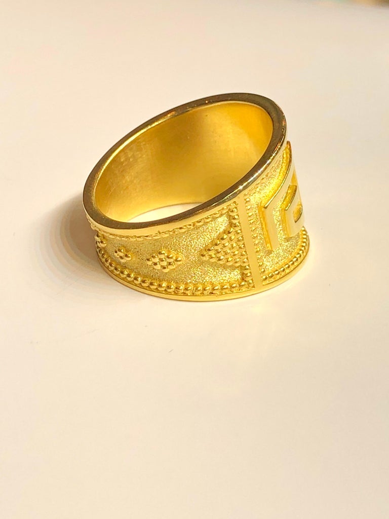 18 Karat Yellow Gold Greek Key Design Ring