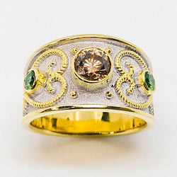 Georgios Collections 18 Karat Yellow Gold Rhodium Brown and Green Diamond Ring