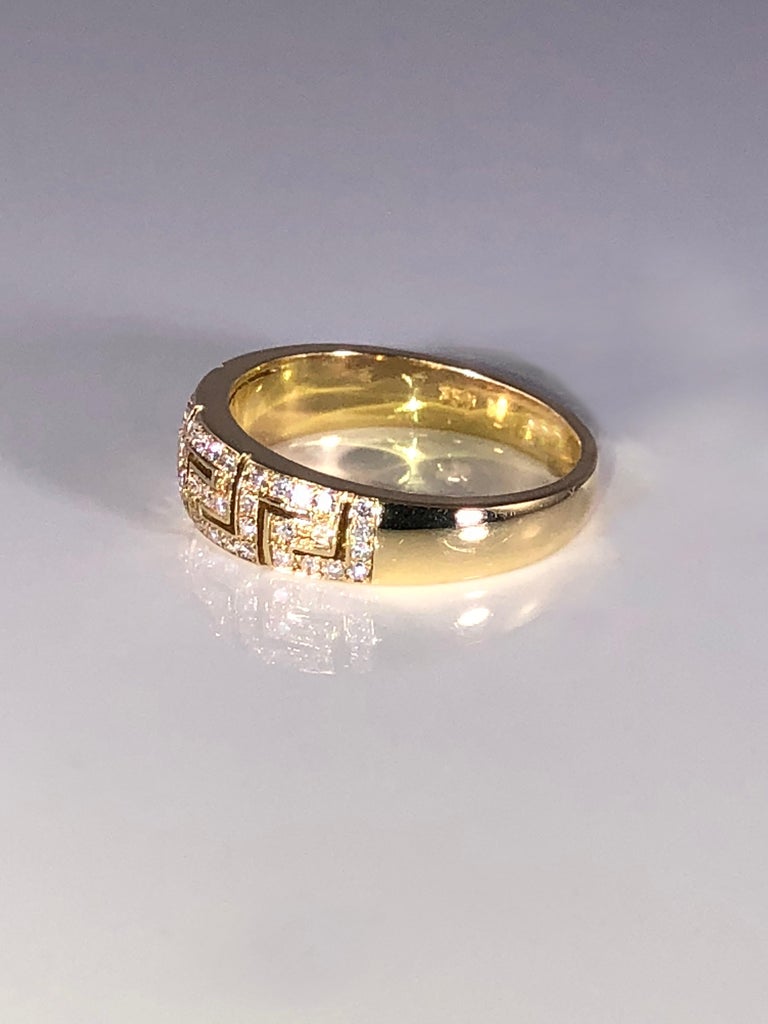 18 Karat Yellow Gold Diamond Greek Key Design Ring