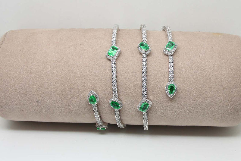 18 Karat White Gold Diamond Emerald Wrap Wide Cuff Bracelet