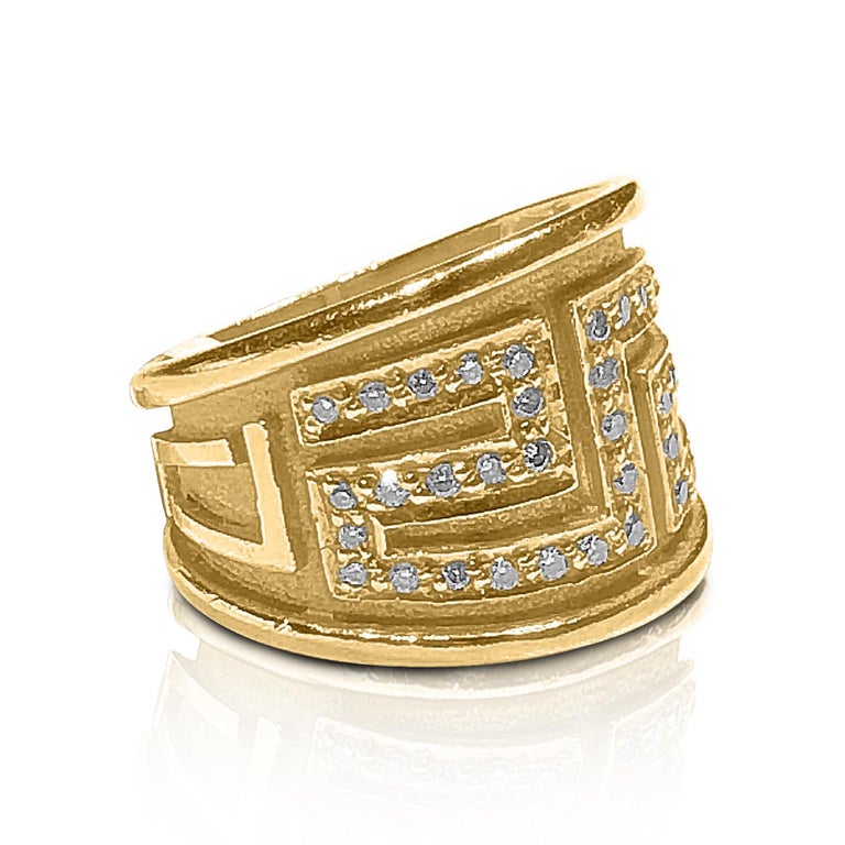 18 Karat Yellow Gold Diamond Ring with the Greek Key Design