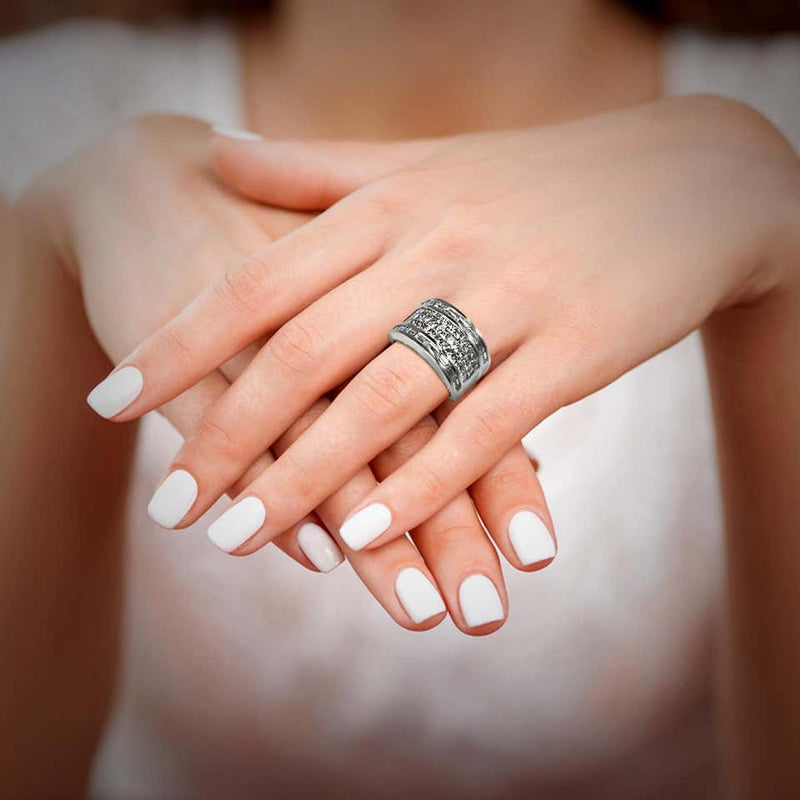 Wide Diamond Ring in 18 Karat White Gold