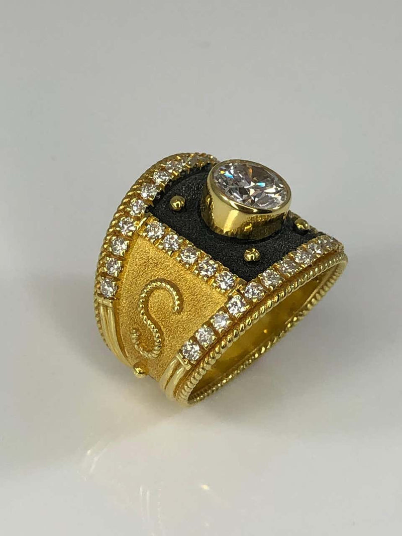1.16 Carat Diamond Centre Ring in Gold and Black Rhodium
