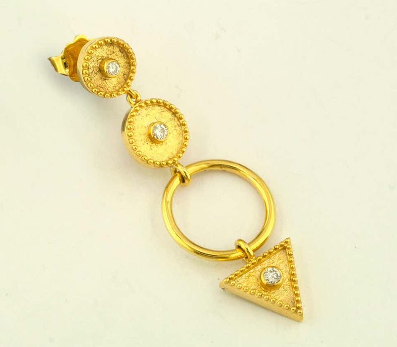 18 Karat Yellow Gold Diamond Ring Drop Dangle Long Earrings