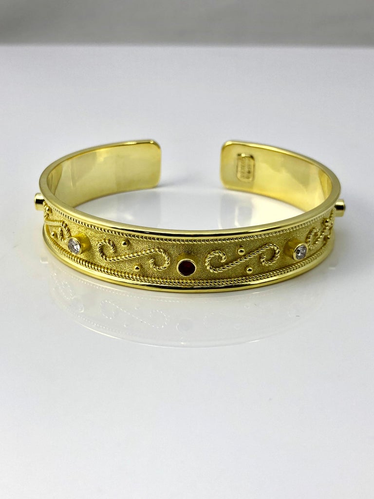 Georgios Collections Yellow Gold 18 Karat Diamond and Ruby Byzantine Bracelet
